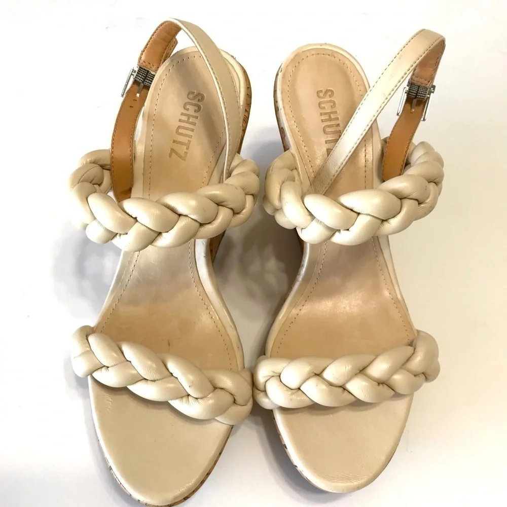 SCHUTZ  Chunky braided leather cork wedge slingback platforms Sz 10B 4.5 wedge E